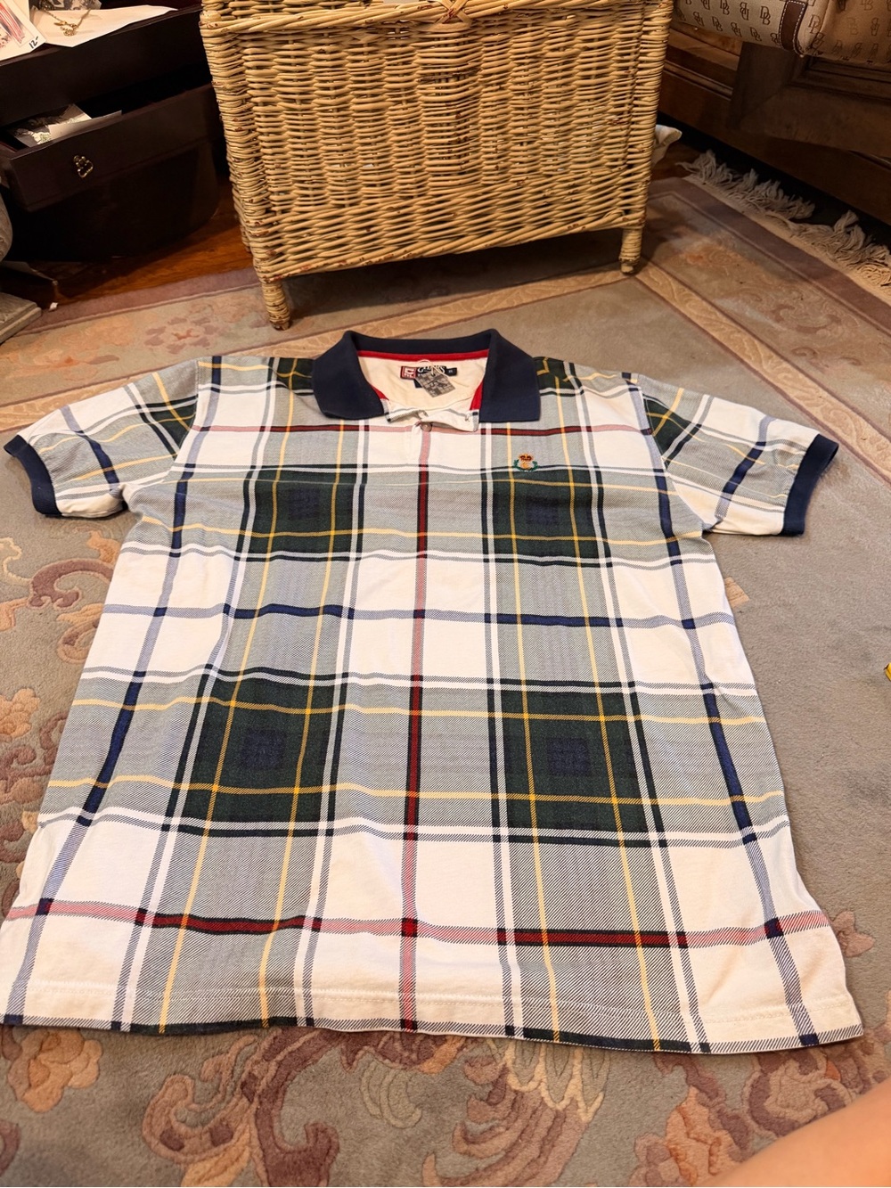 Ralph Lauren Chaps Polo in White with Navy and Red Trim